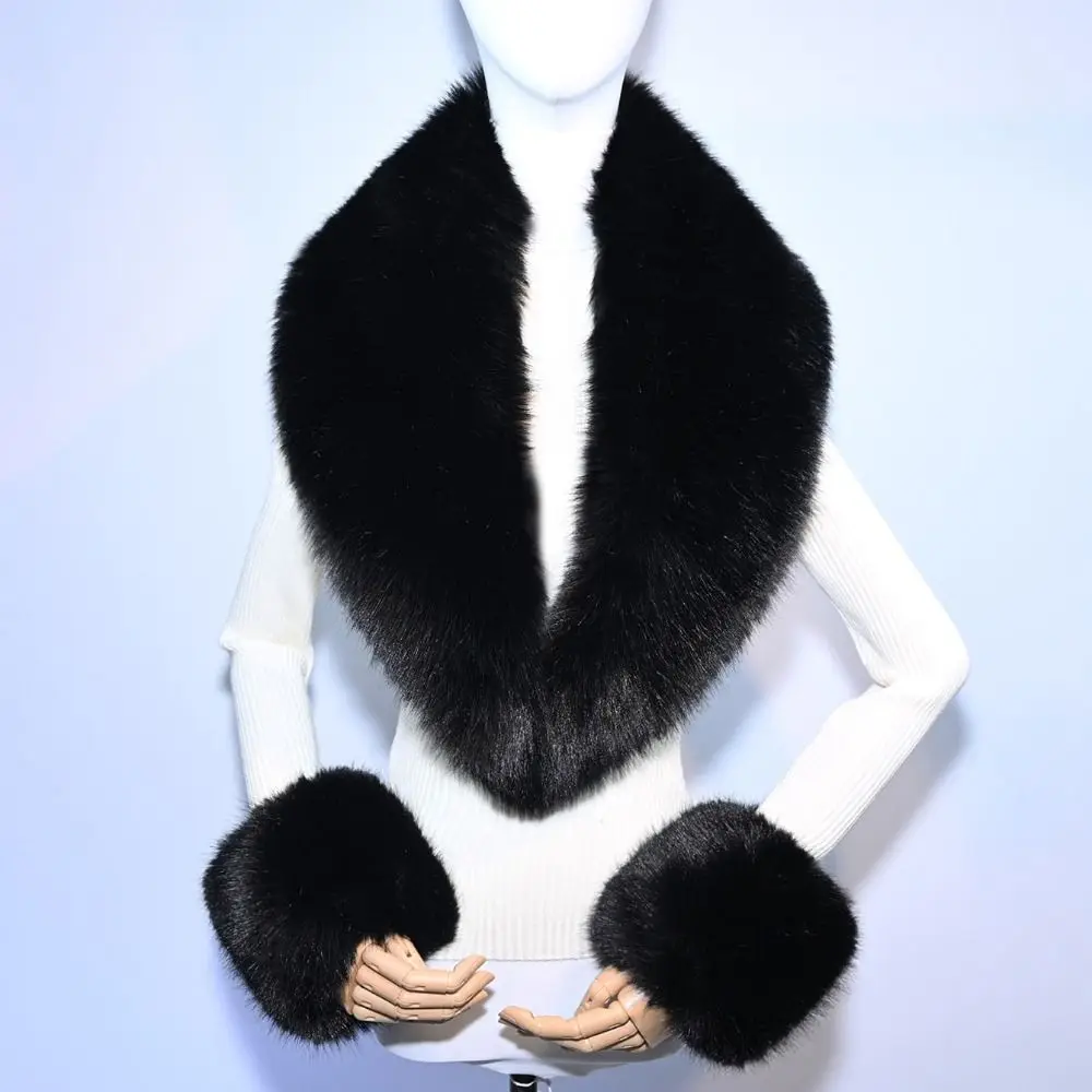 

Набор из 3 шт., комплект манжет с воротником из искусственного меха, мягкие на ощупь съемные шарфы из искусственного меха, теплая текстура