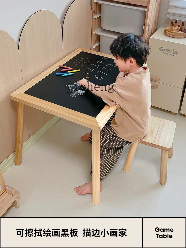 Tqh massief houten multifunctionele bouwsteentafel voor kinderen, schilderbureau, baby speelt water, zand, zintuiglijk spel, pindatafel