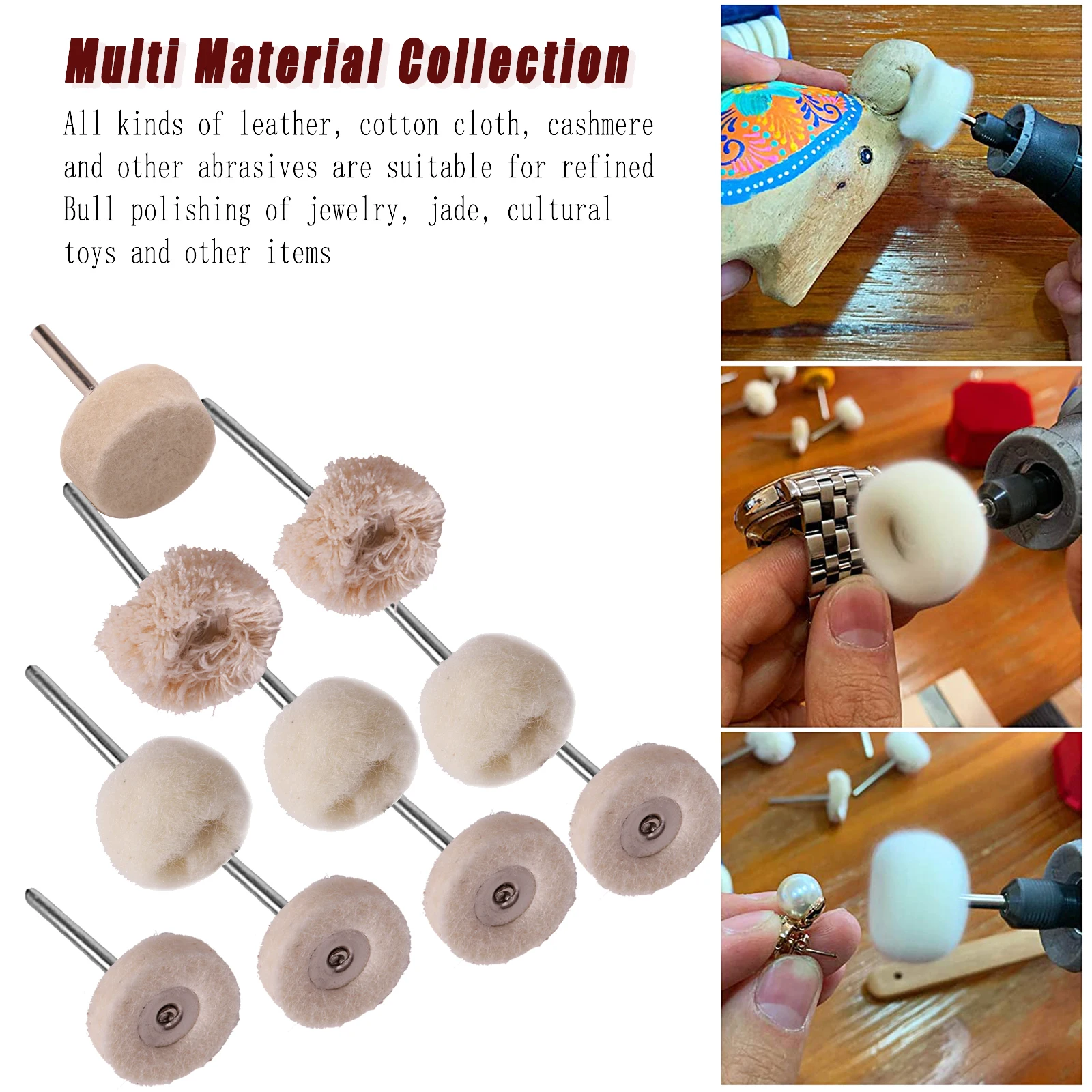 12-90pcs Wool Felt Polishing Buffing Wheel For Dremel Rotary Tool Accessories Replaceable Detachable Pads