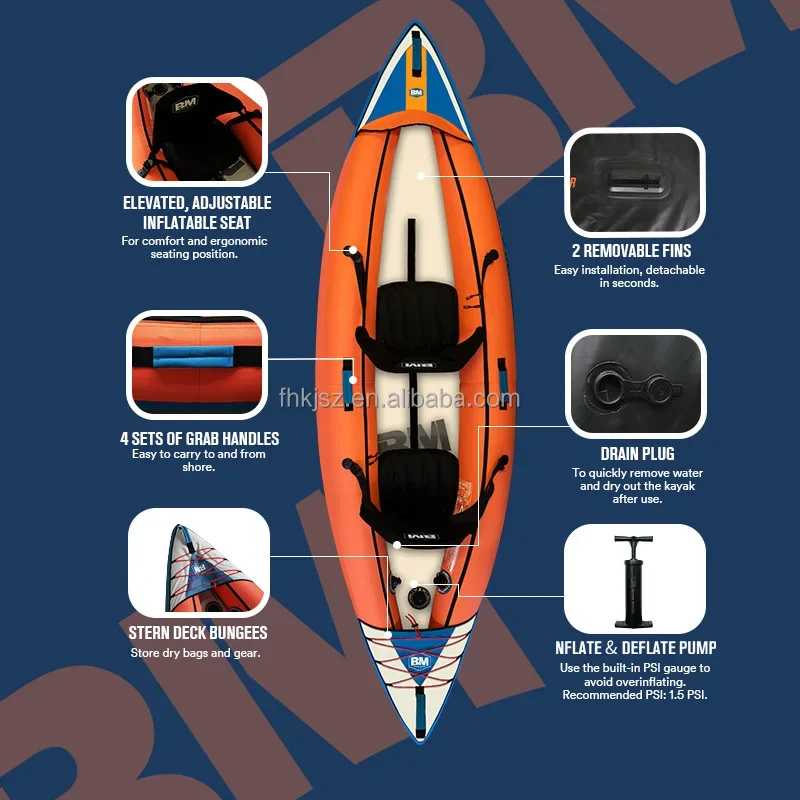 Fuhai Suzhou 340cm Length Oxford Cloth Inflate Double Kayaks 2 Person Inflatable Kayak