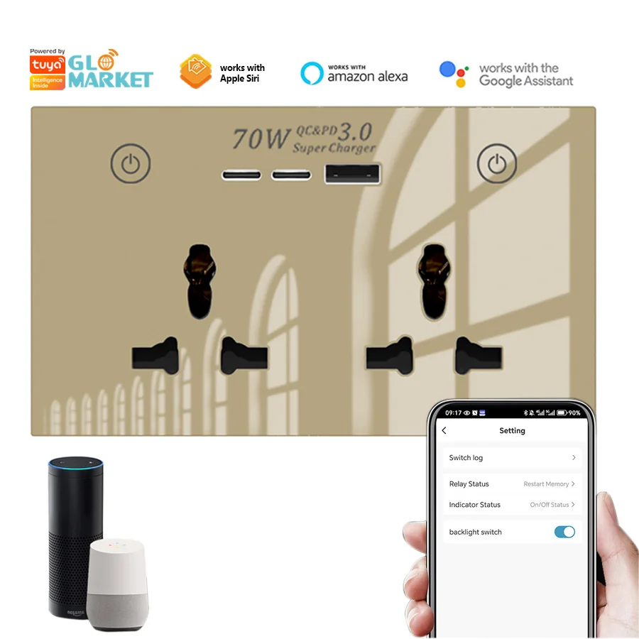 

Smartier TUYA Zigbee Wifi Universal Smart Socket With Usb Type-c Super Fast Charge Port 70w Electrical Smart Wall Socket