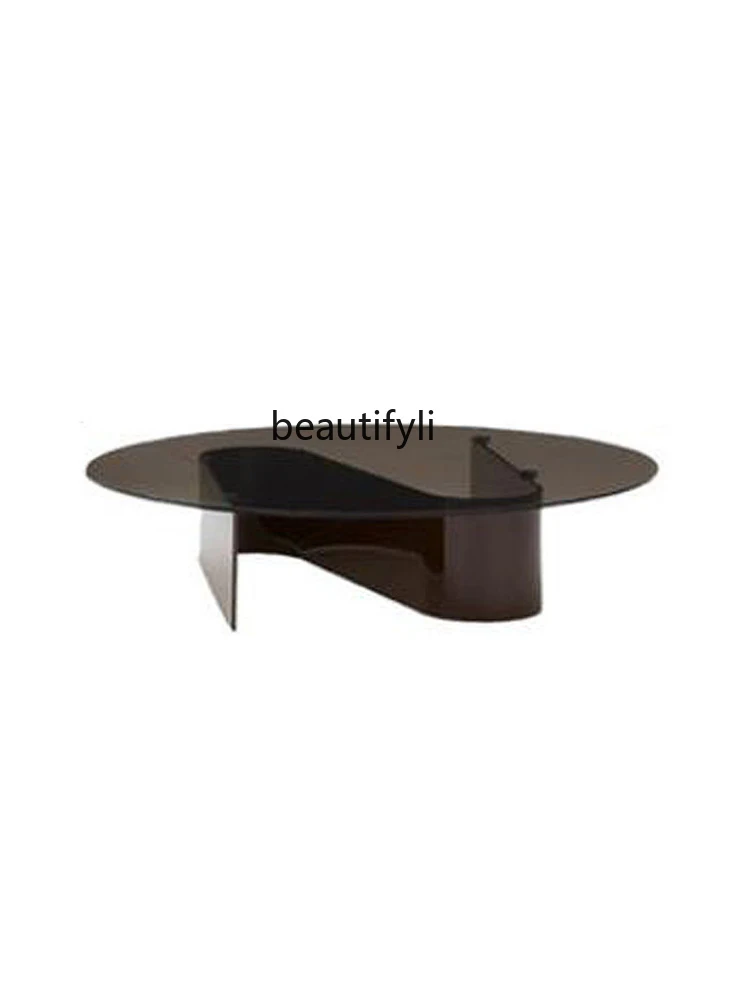 

Italian Minimalist Glass Coffee Table Living Room Modern Small Apartment Villa round and Square Light Luxury Coffee Table