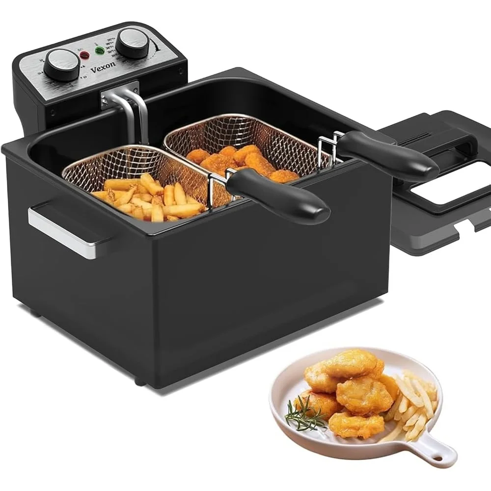 Friteuse électrique 1800W, grande capacité 5L, 3 paniers, fenêtre de visualisation à température réglable, filtre Anti-graisse, cuisine à domicile