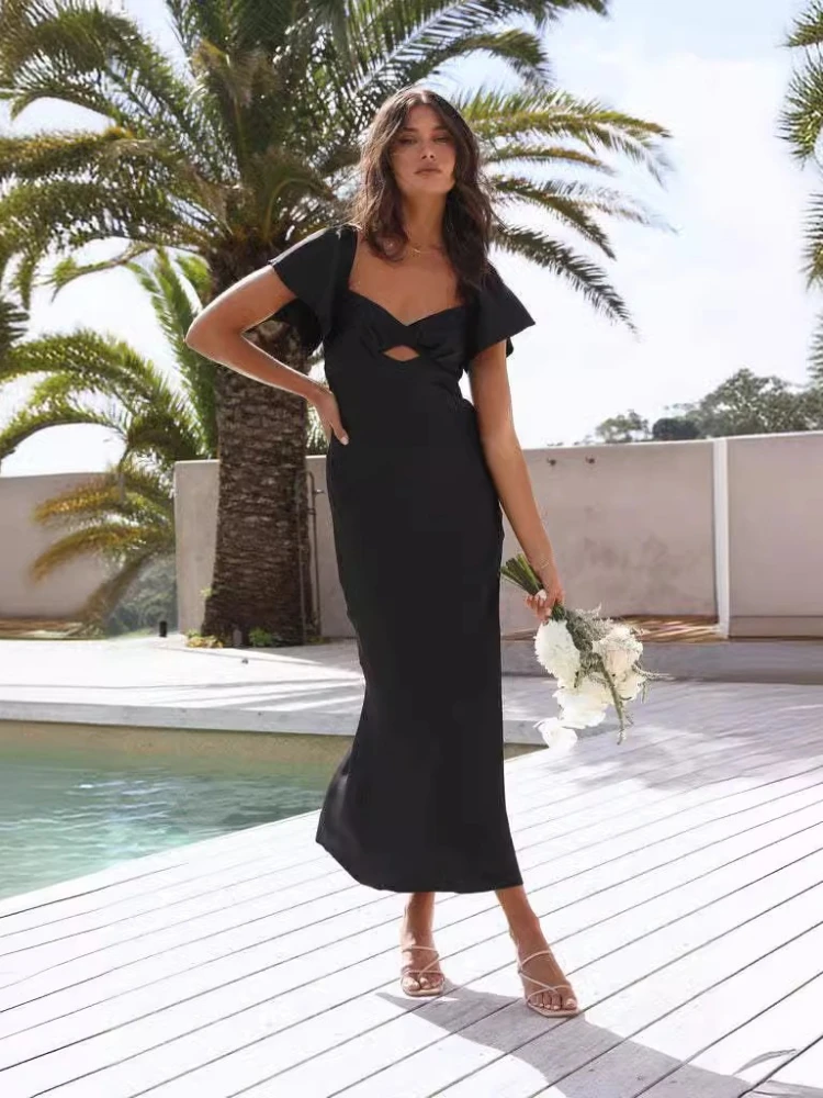 Moda damska lato 2025, elegancka i seksowna satynowa sukienka mini, wyszczuplająca, do pracy, z krótkim rękawem.