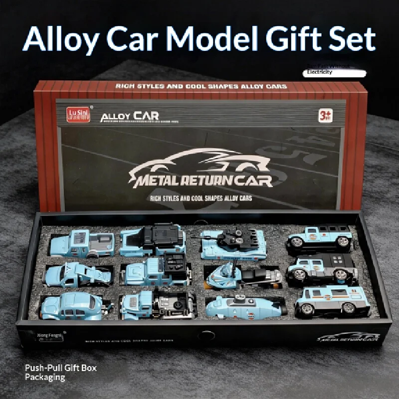 Gulf Vintage Alloy Pull Back Car Model Set Metal Diecast Vehicles Collection Gift Box For Home Decor Display Hobby Enthusiasts