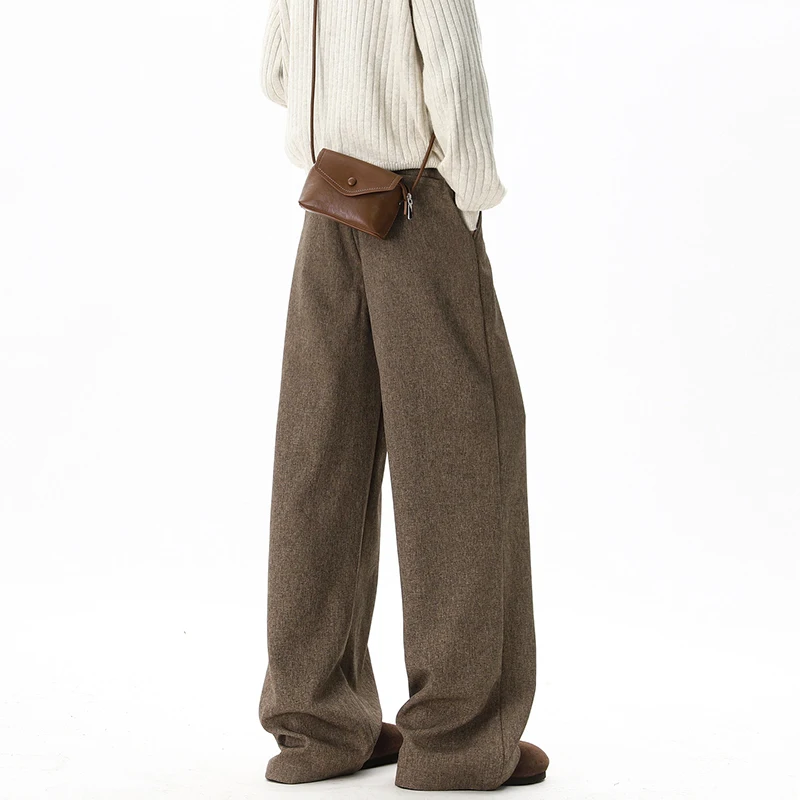 WTHT Fashion Men's Solid Color Pleated Loose Blazer Pants Trendy High-waisted Straight Casual Trousers Male 2026 Spring 2A2680