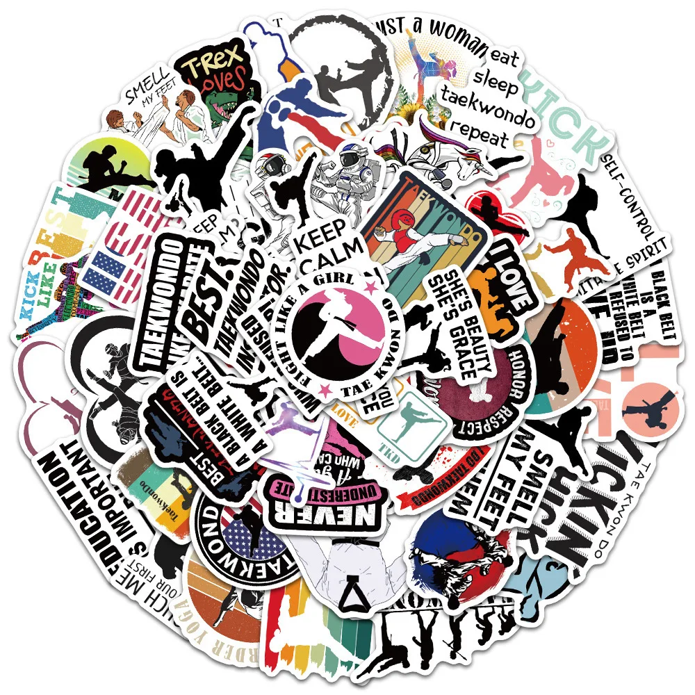 

10/50PCS Cool Taekwondo Kung Fu Cartoon Graffiti Waterproof Sticker Decal Creative Decorative Laptop Phone Guitar Skateboard