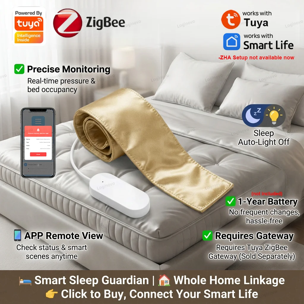 Zigbee Pressure Pad Sensor TUYA Smart Life Nursing Bed Occupancy Exit Alarm Detector Smart Home Care Detection Battery Powered