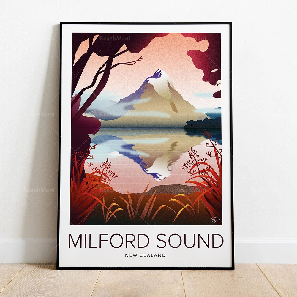 Mount Maunganui, Wellington City, Mount Taranaki, Mitre Peak, Milford Sound, Red Rocks, Wellington, New Zealand travel poster