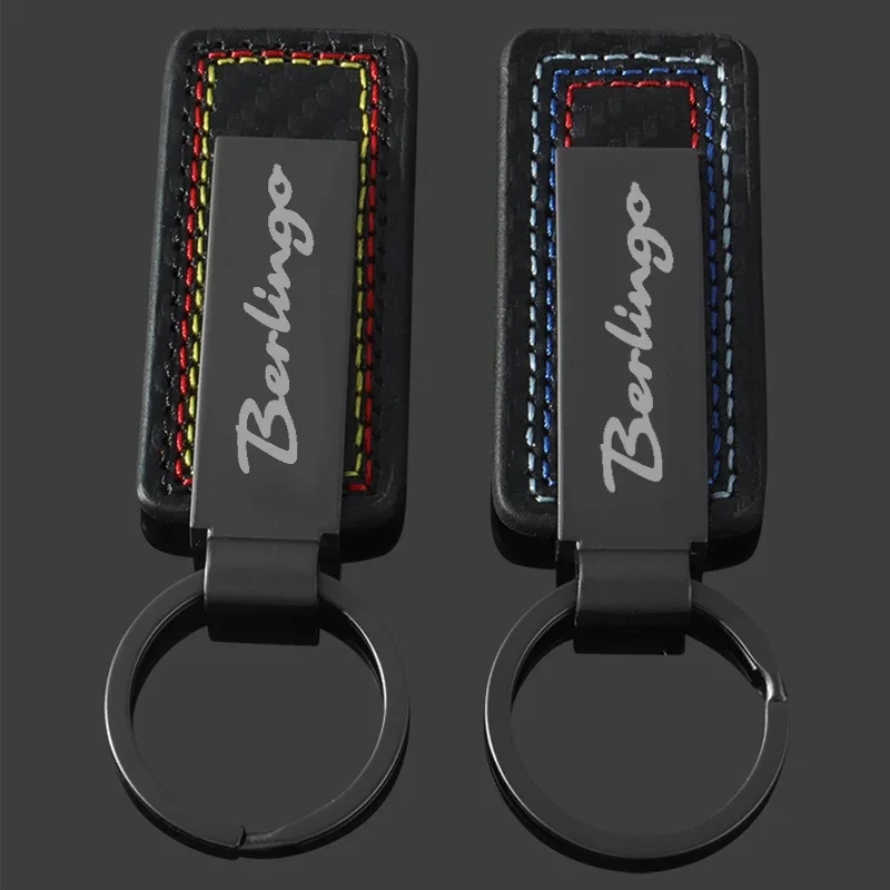 Carbon Fiber Leather Car Alloy Keychain Key Chain Rings Gifts for Citroen Berlingo Logo C1 C4L C5 C6 C8 C-CROSSER VTS NEMO VTS - view 3