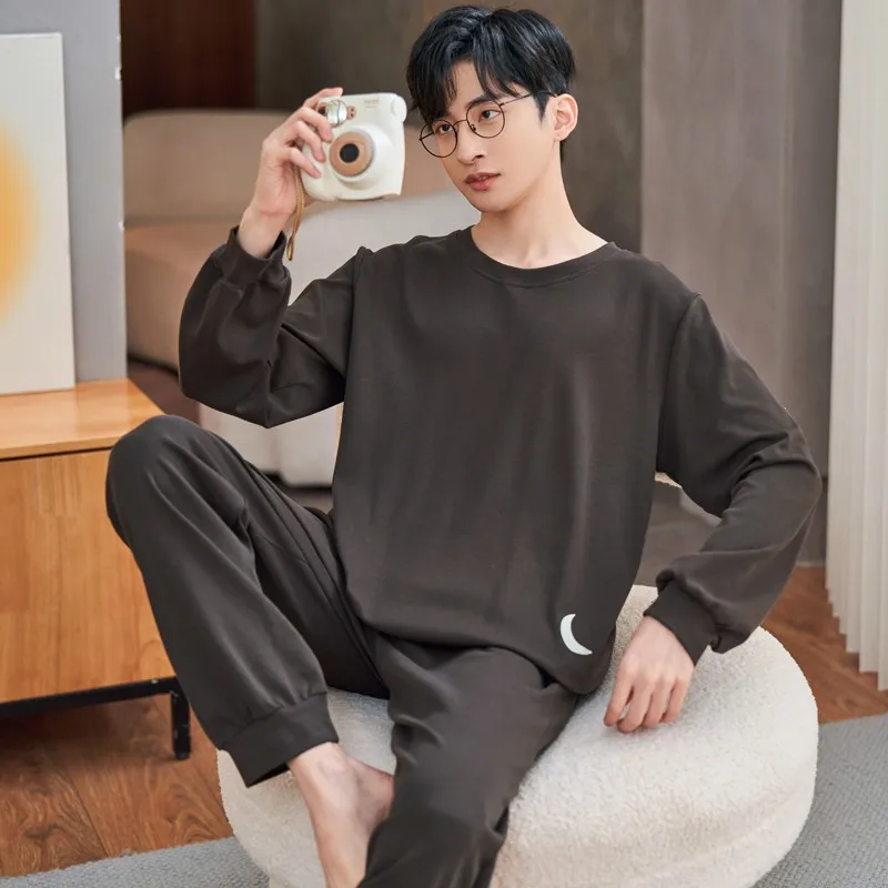 

Spring Knitted Pajama Sets Men Pyjamas Long Tops Sleepwear Loungewear Pijama Hombre Male Night suits Homewear Pyjama Homme