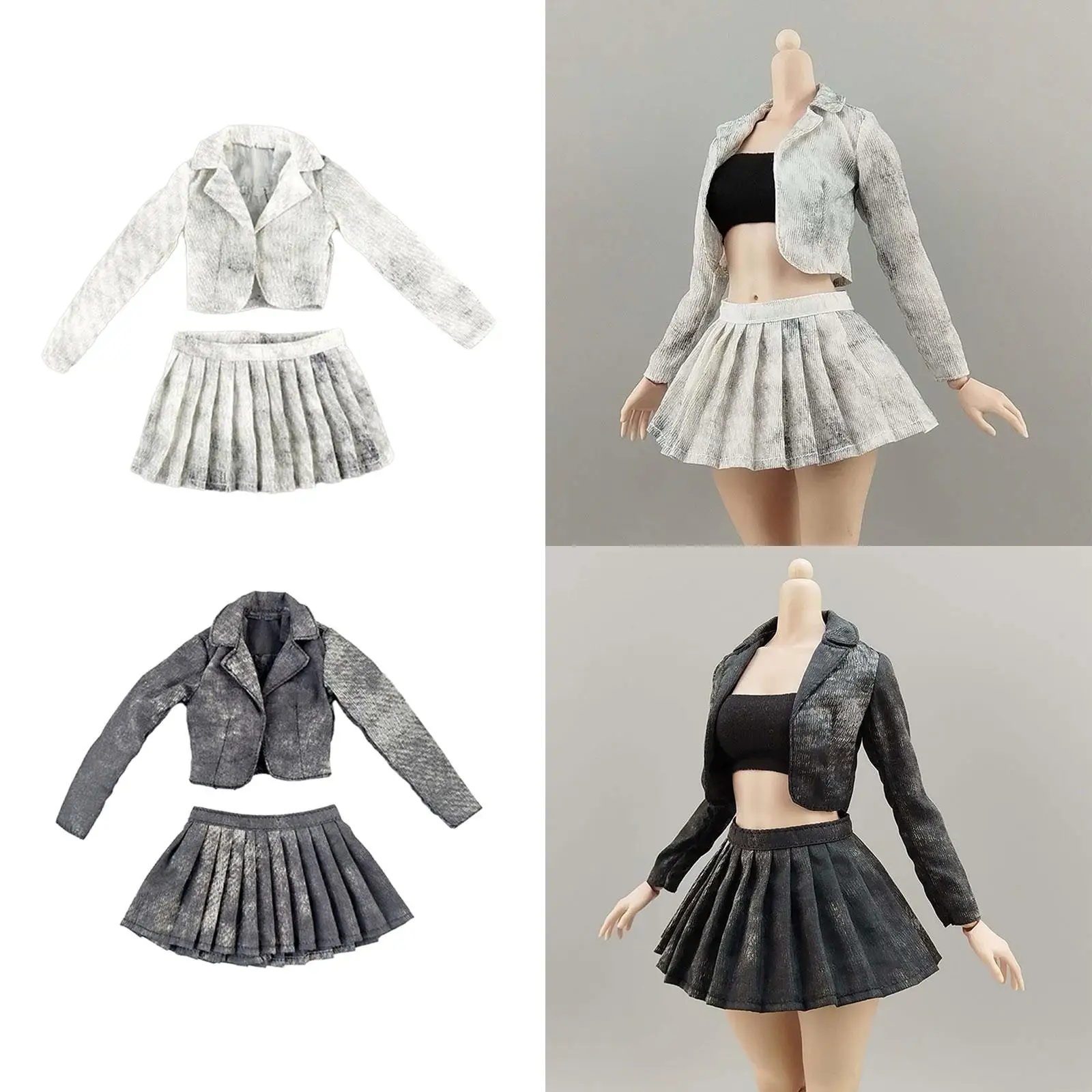 

1:6 Short Jacket Pleated Skirt Set Dress up DIY Outfit for Female Figure