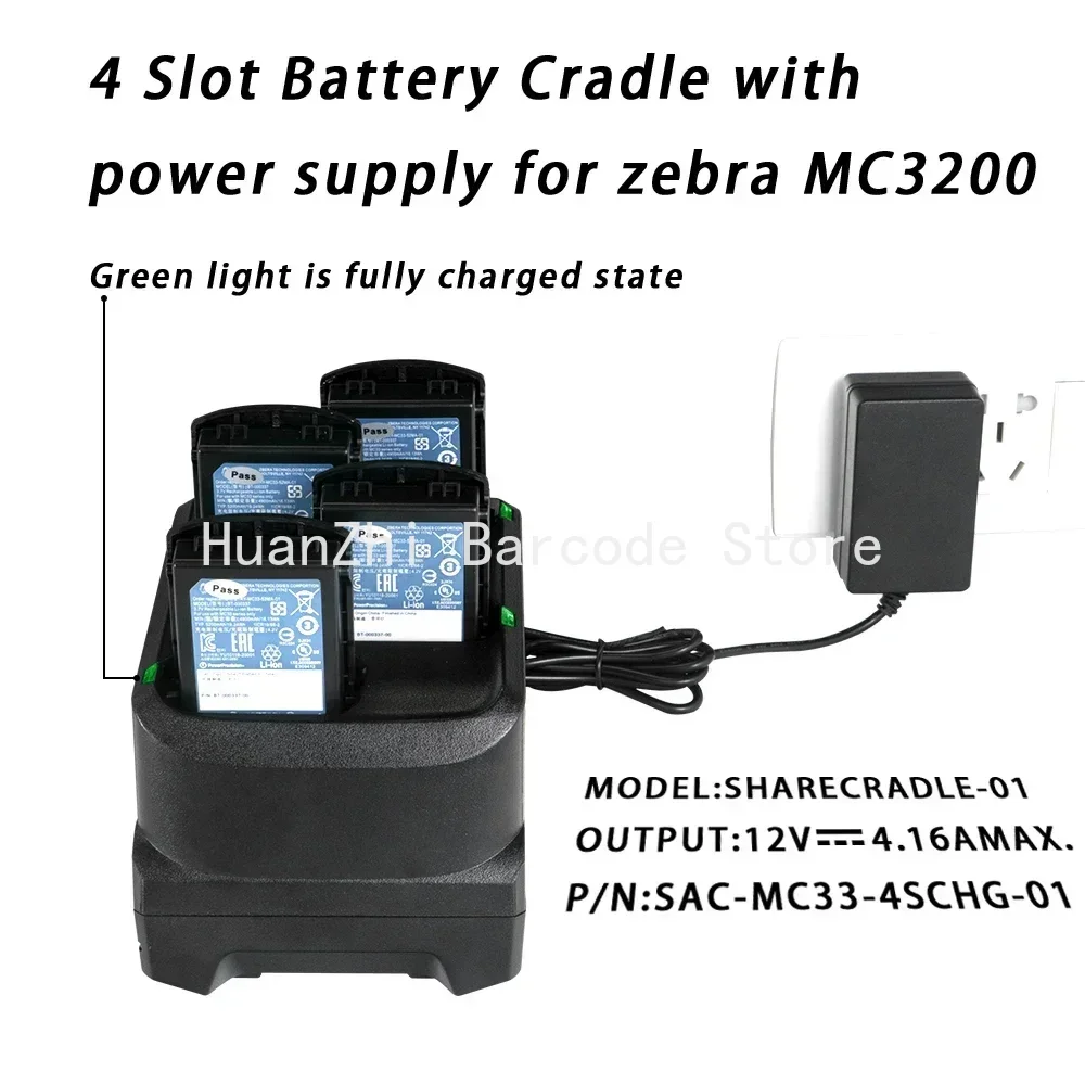 4-Slot Battery Charging Cradle + Adapter Power Supply for Zebra MC3200 MC3300 MC330M MC330K