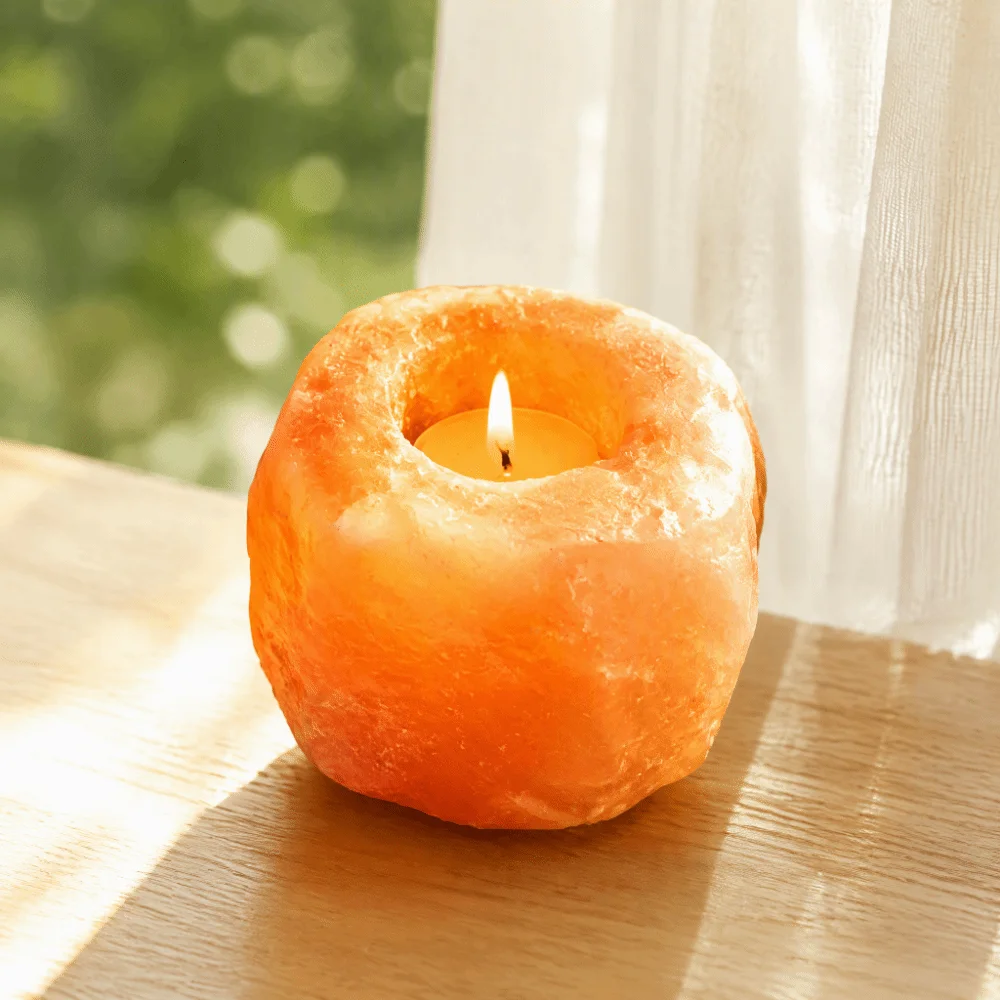 Elegant Crystal Salt Candle Lamp Orange Pink Salt Stone Candle Holder Hand-polished Candlestick Bedroom Decor