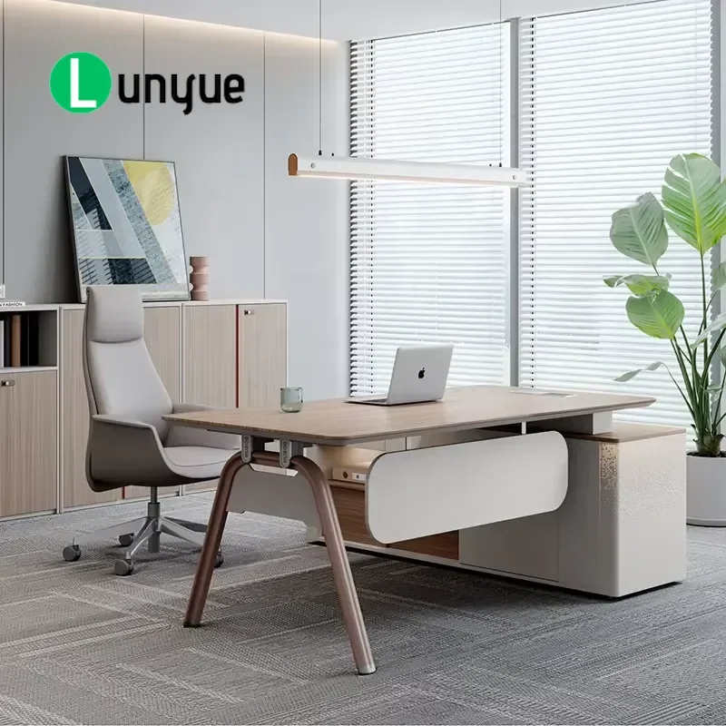 Modern L-Shaped Executive Desk with Light Wooden Boss CEO Manager Office Furniture Hot Sale for Home Business Workspace