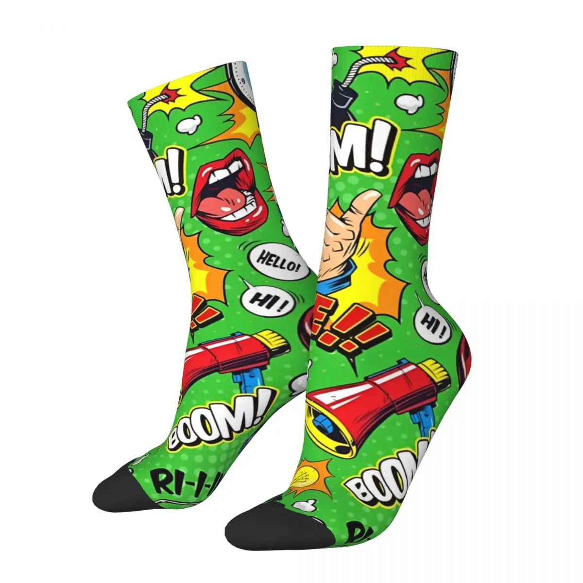 

Comic Pop Art Colorful Elements Socks Fashion Stockings Autumn Anti Sweat Men Socks Soft Breathable Printed Cycling Socks