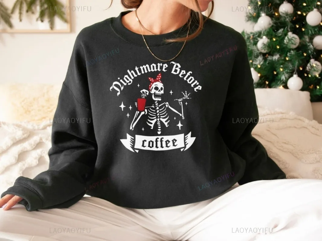 

Before Coffee Sweatshirt Gothic Skeleton Christmas Sweater Men's Pullover Hoodie Women Hoodies Funny Humor Style Unisex Hoodie