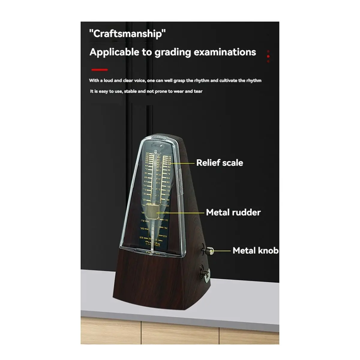 Y69A Mechanical Metronomes for Piano Guitar and Other Musical Instruments, Loud Sound, High Precision-Wood Grain