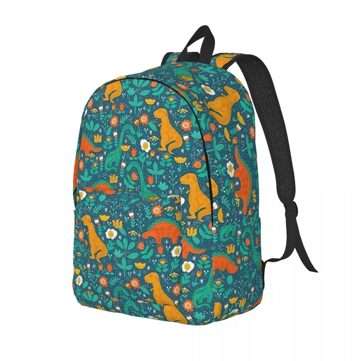 Folk Floral Dinosaurs Backpack for Boy Girl Kids Student School Bookbag T-Rex Stegosaurus Canvas Daypack Preschool Primary Bag