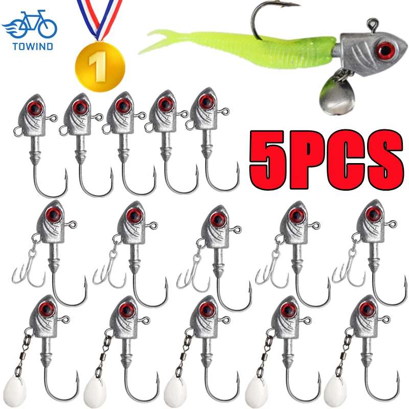 Nuevo 5 uds anzuelo con forma de pez cabeza de acero al carbono anzuelos de pesca…