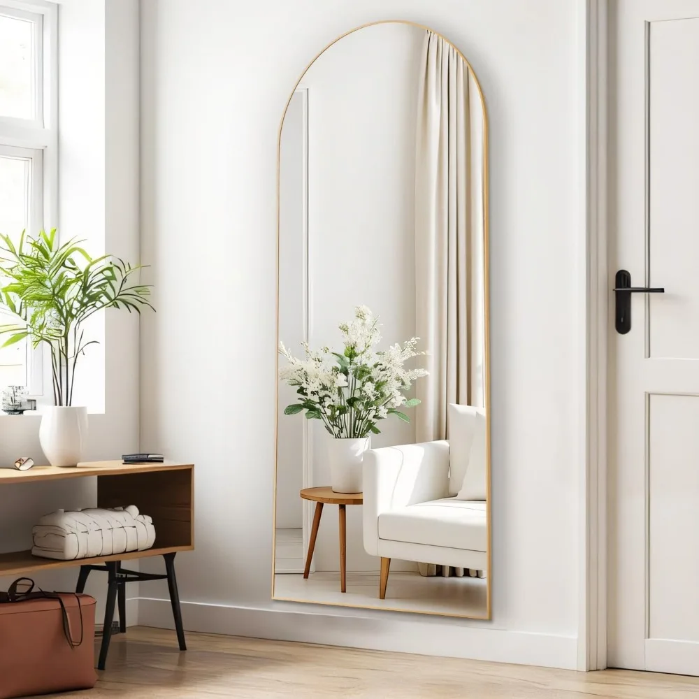 Espelho arqueado de comprimento total - vidro inquebrável de 21 x 64 polegadas, chão ou suspensão de parede, tamanho grande, design atualizado