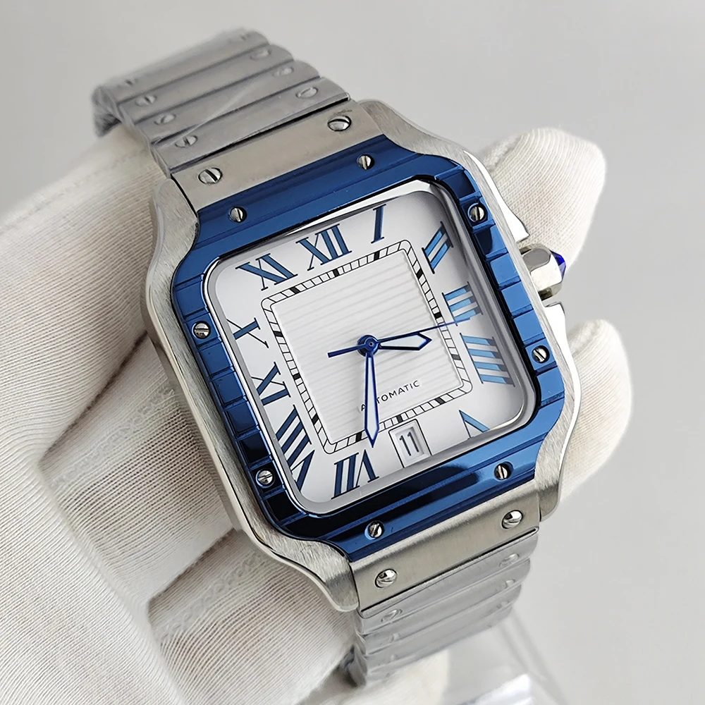 Orologi quadrati serie personalizzati senza logo, numeri romani, datteri, orologi da uomo, orologi meccanici automatici