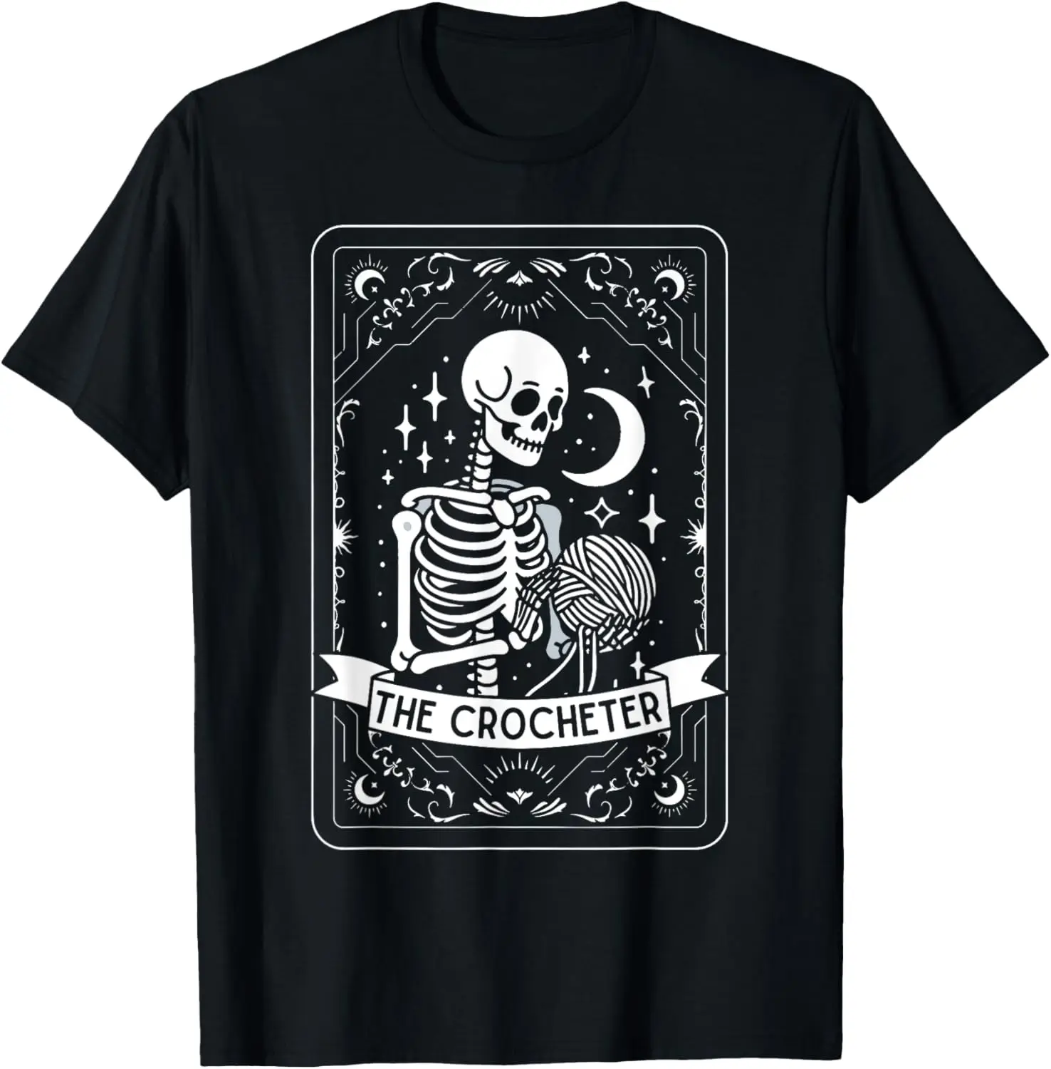 Skeleton The Crocheter Tarot Card Knitter Crochet Lover T-Shirt