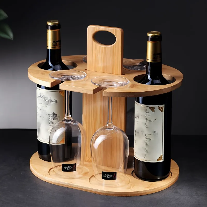 Outdoor Portable Wooden Red Wine Stand, Bamboo High Legged Cup Stand, Upside Down Cup Stand Hanging Wine Glass Stand