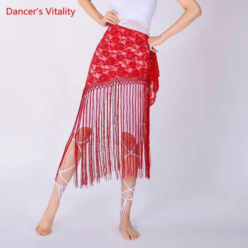 Belly Dance Hip Scarf Lace Tassel Triangle Belt Practice Skirt Female Elegant Long Fringed Profession Performance Clothing