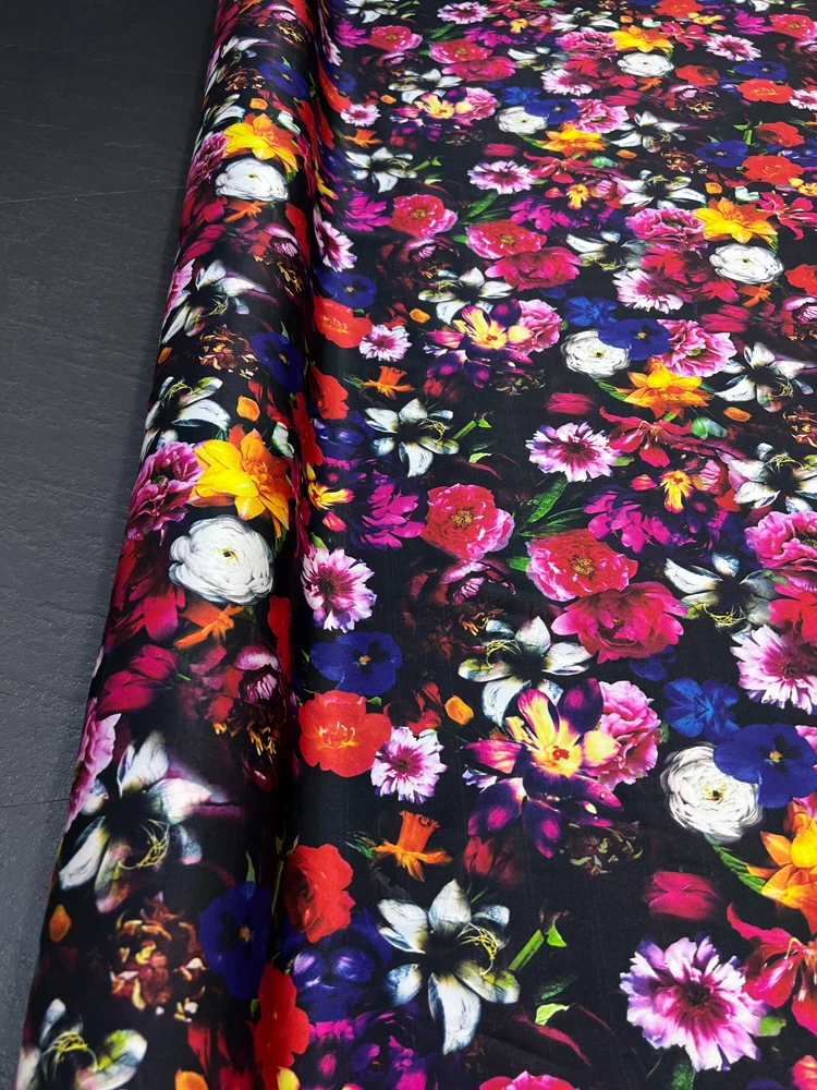 Bright Color Flower Stretch Satin Silk Dressing Fabric 93% MulberrySilk 7% Spandex 19 Momme