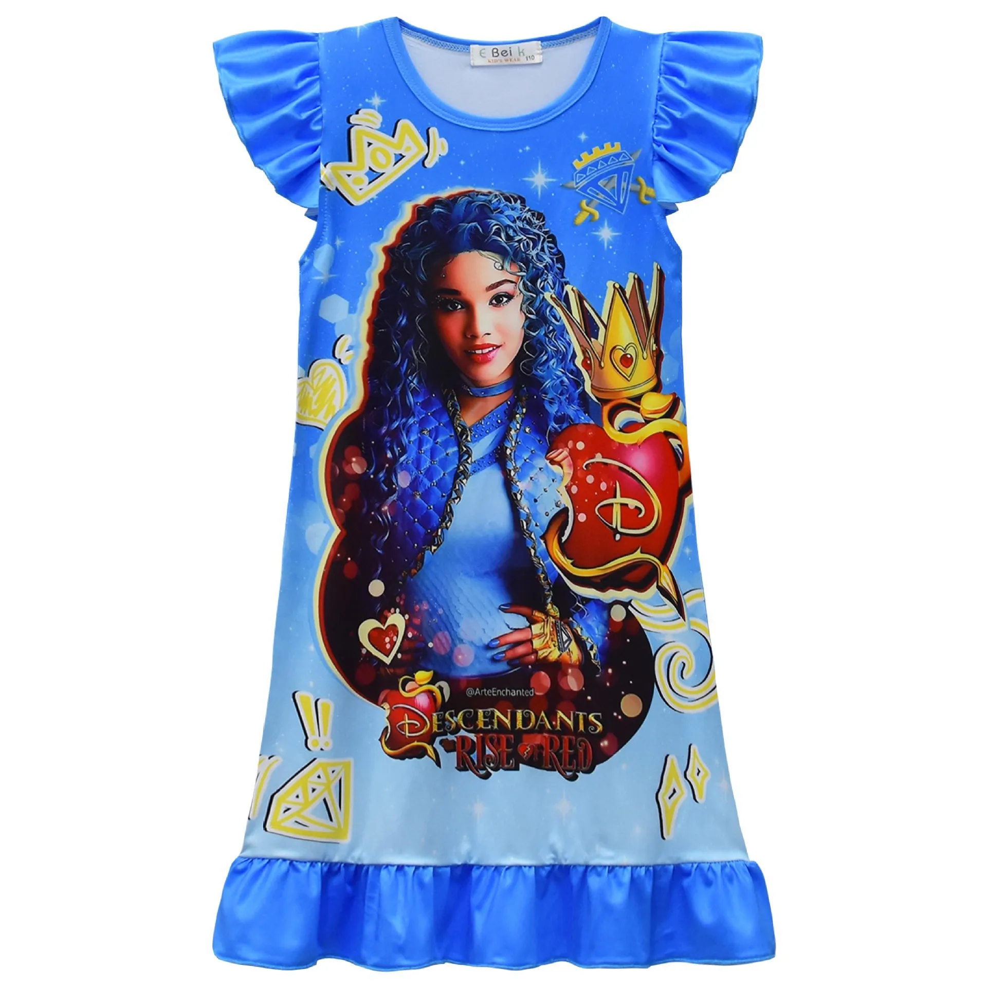 Girls Dress The Rise of Red D-Descendants Red Costume for Kids Baby Girls Printed Nightgown Children Summer Short Sleeve Pajamas