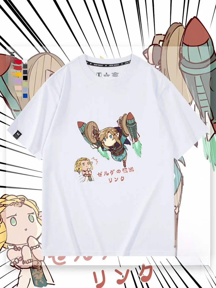 

Хлопковая футболка свободного кроя с коротким рукавом, повседневная одежда для пар с принтом «Легенда о Дыхании дикой природы» (Link Game), летняя, впитывающая пот.