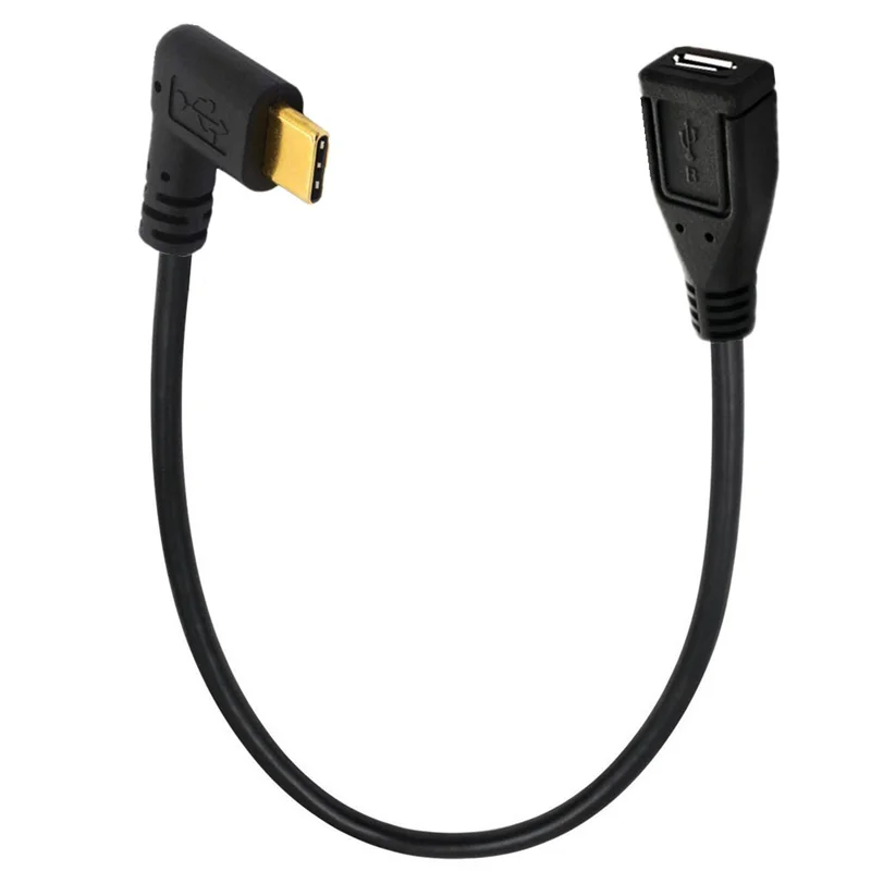 90 Degree Angled Left/Right/Up/Down/U-shaped USB3.1 Type C Male To Micro USB 2.0 5P Female Data Angled Cable 25cm
