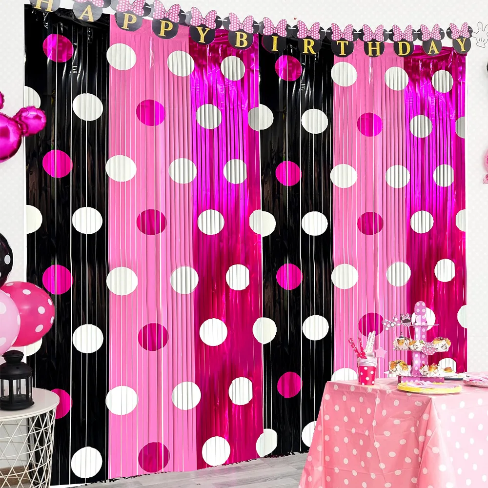 2er-Pack Rot Schwarz Gelb Folien-Fransenvorhänge Geburtstagsdekoration, Luftschlangen-Hintergrund Baby-Shower Cartoon-Maus Partyzubehör – Detail 7