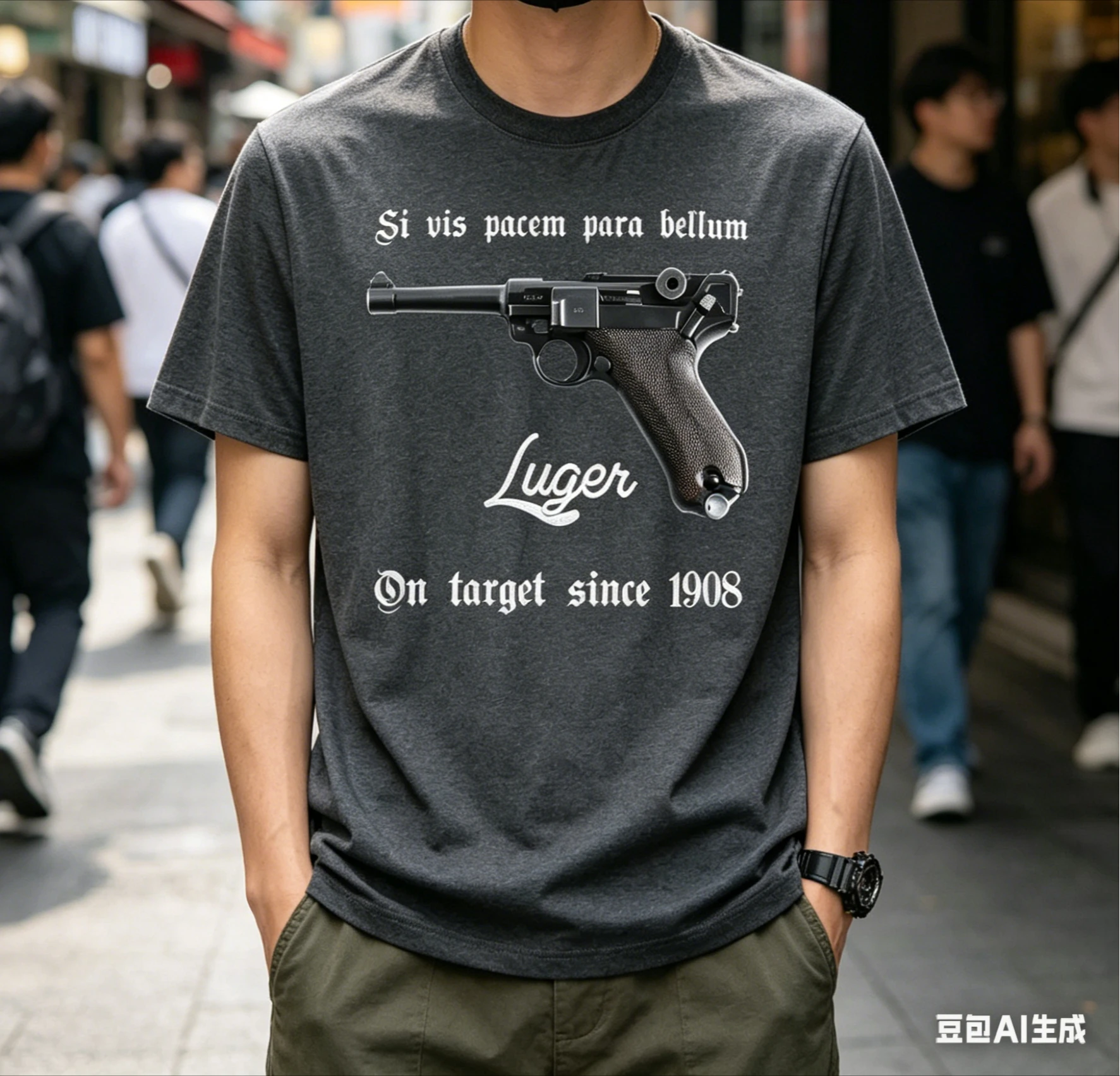 Camiseta Vintage para Hombre, Mauser P08 9mm Luger Si Vis Pacem Para Bellum 1908, Camiseta con Meme Hip Hop, Tops de Algodón Harajuku Y2k para Mujer