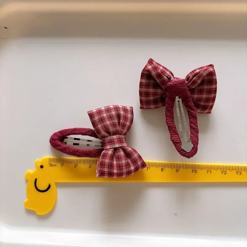 2pcs/set Korean Style Red Plaid Bow Hair Clips for Baby Girls Sweet Polka Dot Fabric Kids Side Hair Clips Set Hair Accessories