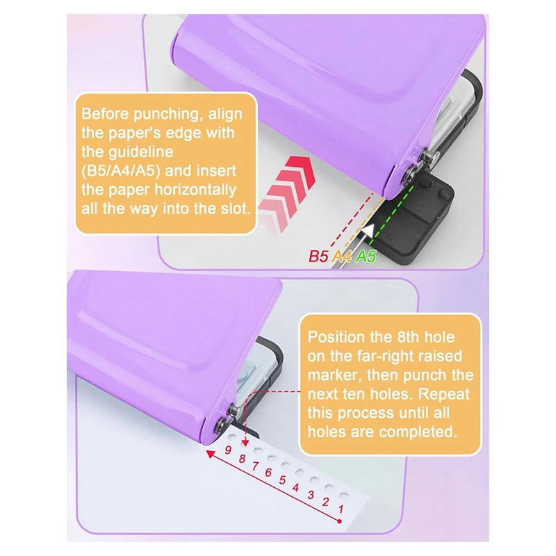 

Переплетный станок с 10 отверстиями для планировщиков, перфоратор для бумаги с кольцами для переплета, отверстия для перфорации на бумаге B5, A4, A5-ABWY