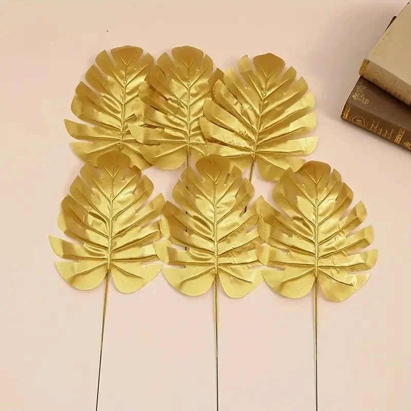 20pcs Artificial golden turtle leaf wedding scene decoration eucalyptus areca maple leaf simulation turtle leaf