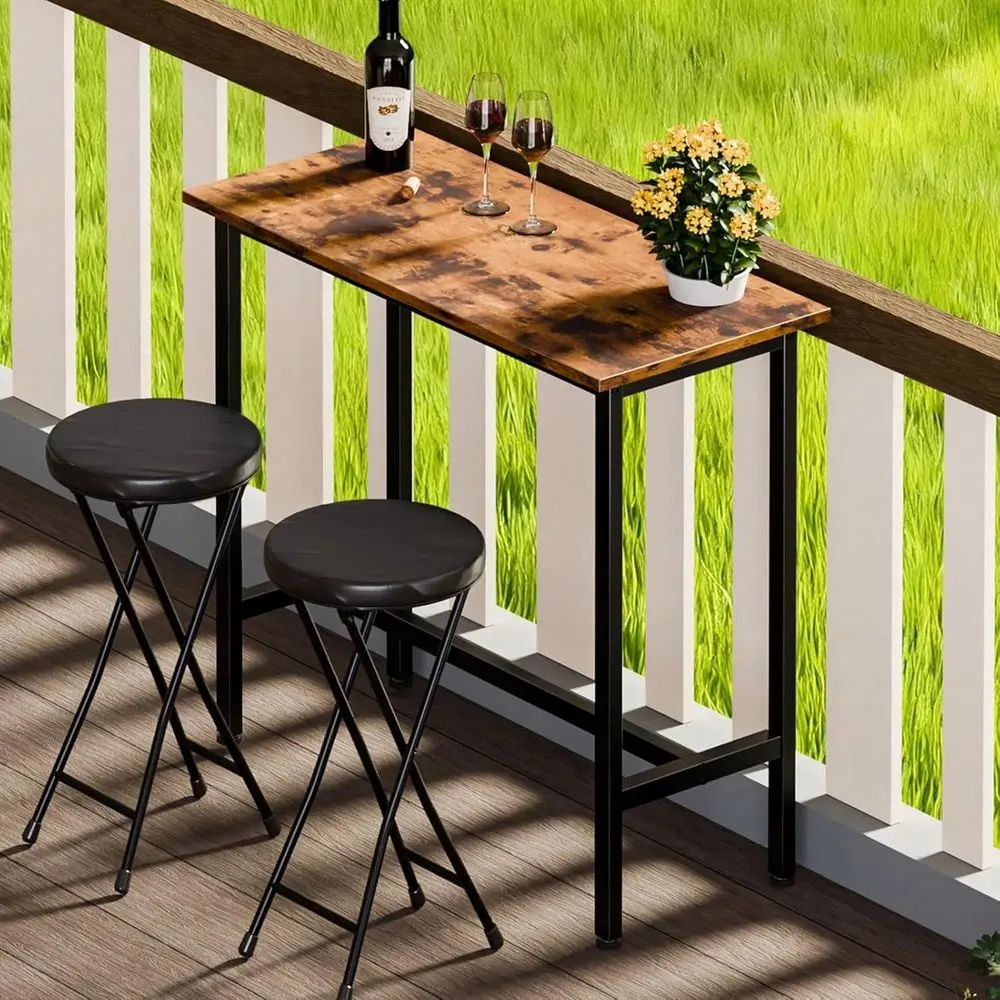 

Bar Table, Counter Bar Height Pub Table, Rectangular High Top Coffee Table, Narrow Long Kitchen Dining Counter Tables With Stur