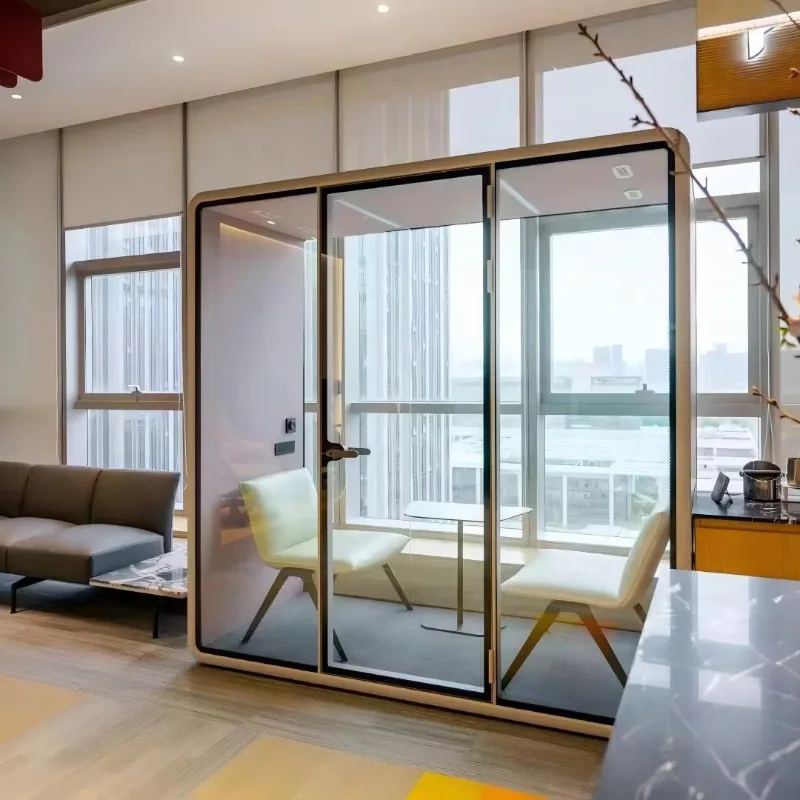 Modern Office Meeting Pod Soundproof Phone Booth Double-layer Glass Modular Design 30dB Sound Insulation For Hotel Mall Hospital