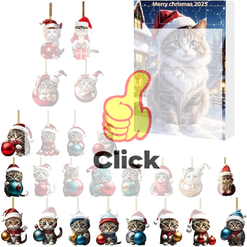 

Cat Advent Calendar – 24 Days Christmas Countdown With Cute Kitten Ornaments, Acrylic Cat Tree Pendants, Holiday Decoration Gift