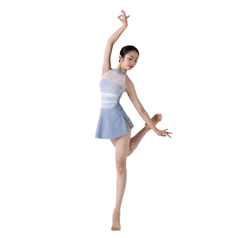 2023 New Women Modern Dance Practice Costume Latin Ballet Tight Fitting One-piece Tops Summer Sexy Blue Sleeveless Vest Jumpsuit