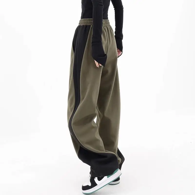 

2025 spring new sweatpants women's straight American retro contrasting color loose sweatpants wide-leg casual pants