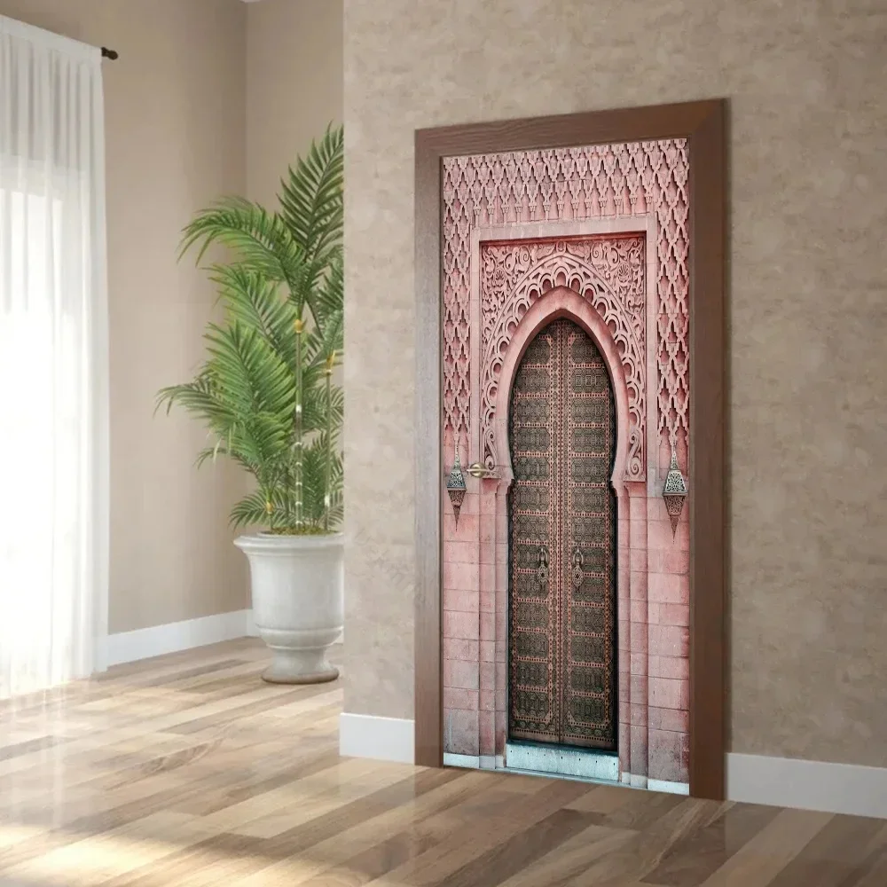 White 3D Self-adhesive Door Sticker Art Arch Refurbish Poster Muslim Mosque of Mecca Cabinet Wall Stickers Custom Mural for Home