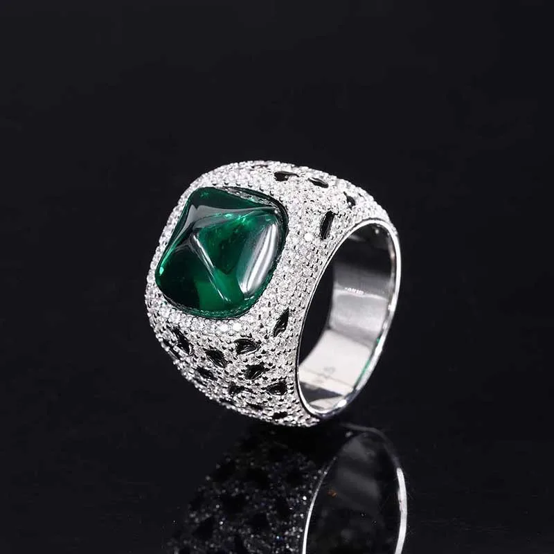 New High-end Jewelry Luxury Colorful Emerald Sapphire Large Circle Retro Women's Ring Main Stone 12*12