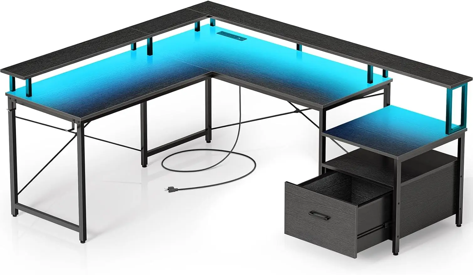 

Rolanstar Computer Desk with File Drawer, 68" L Shaped Computer Corner Desk with Power Outlet & LED Strip, Home Office Desk