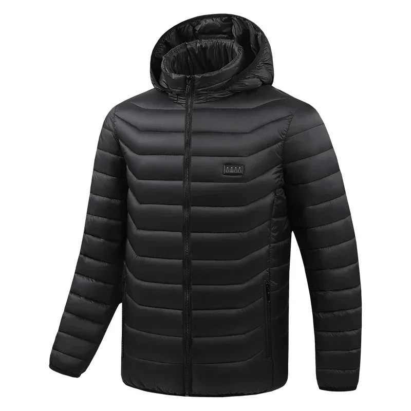 -20 ℃ Winter Multi Zone Heating Suit USB Intelligent Temperature Control Multi Gear Adjustment Hooded Cotton Jacket Black Coat