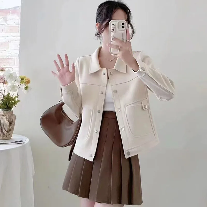 2026 New Women's Casual Lapel Imitation Deerskin Velvet Short Coat Spring Fashion Slim Women's Riding Short