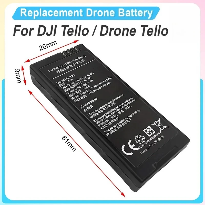 Li-Polymer Flight Pack 3.8V 1100mAh T01 Replacement Cell Fit DJI Tello Tello EDU RoboMaster TT Educational Drone Spare Parts