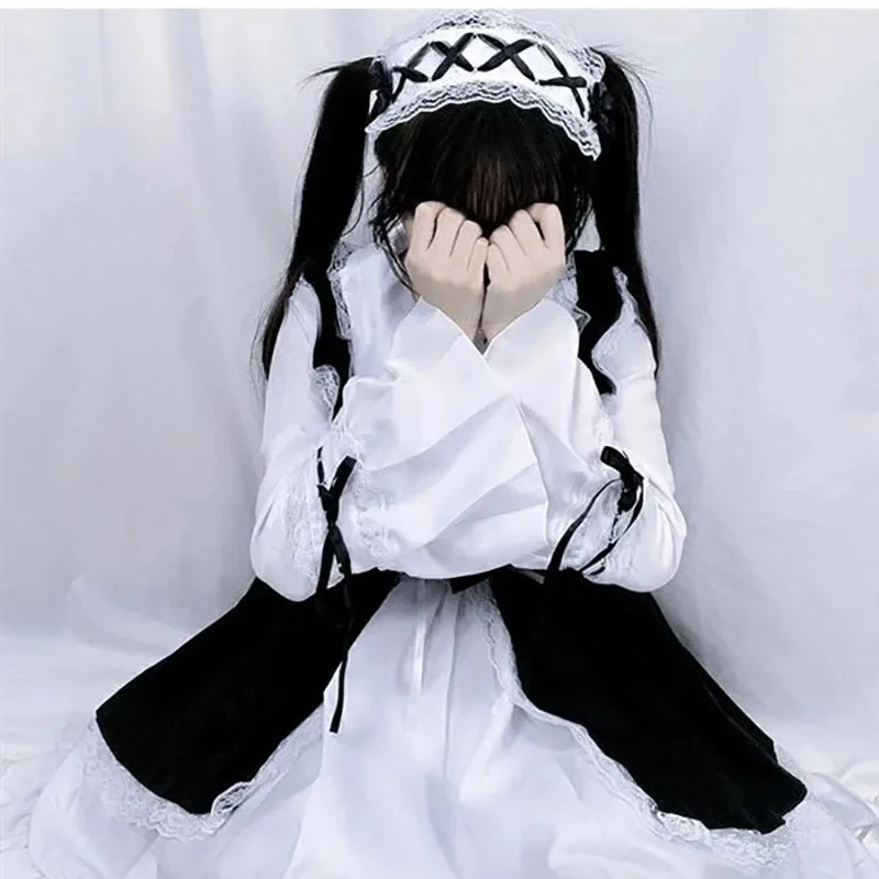 Fantasia de Empregada Lolita para Mulheres, Cosplay Fofo, Sexy, Erótico, Kawaii, Traje de Café, Vestido com Avental Preto e Branco, Uniforme Masculino C6;n,9\j/5'k